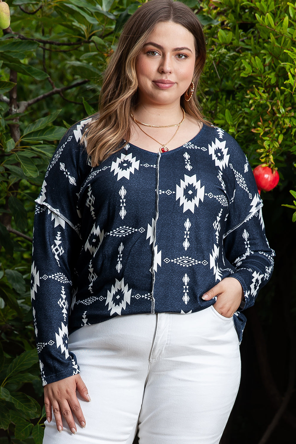 Gray Aztec Print Top