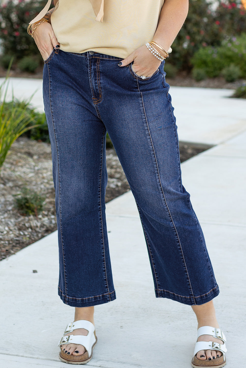 Navy Blue Wide Leg Jeans