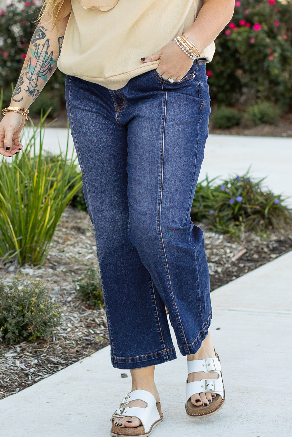 Navy Blue Wide Leg Jeans