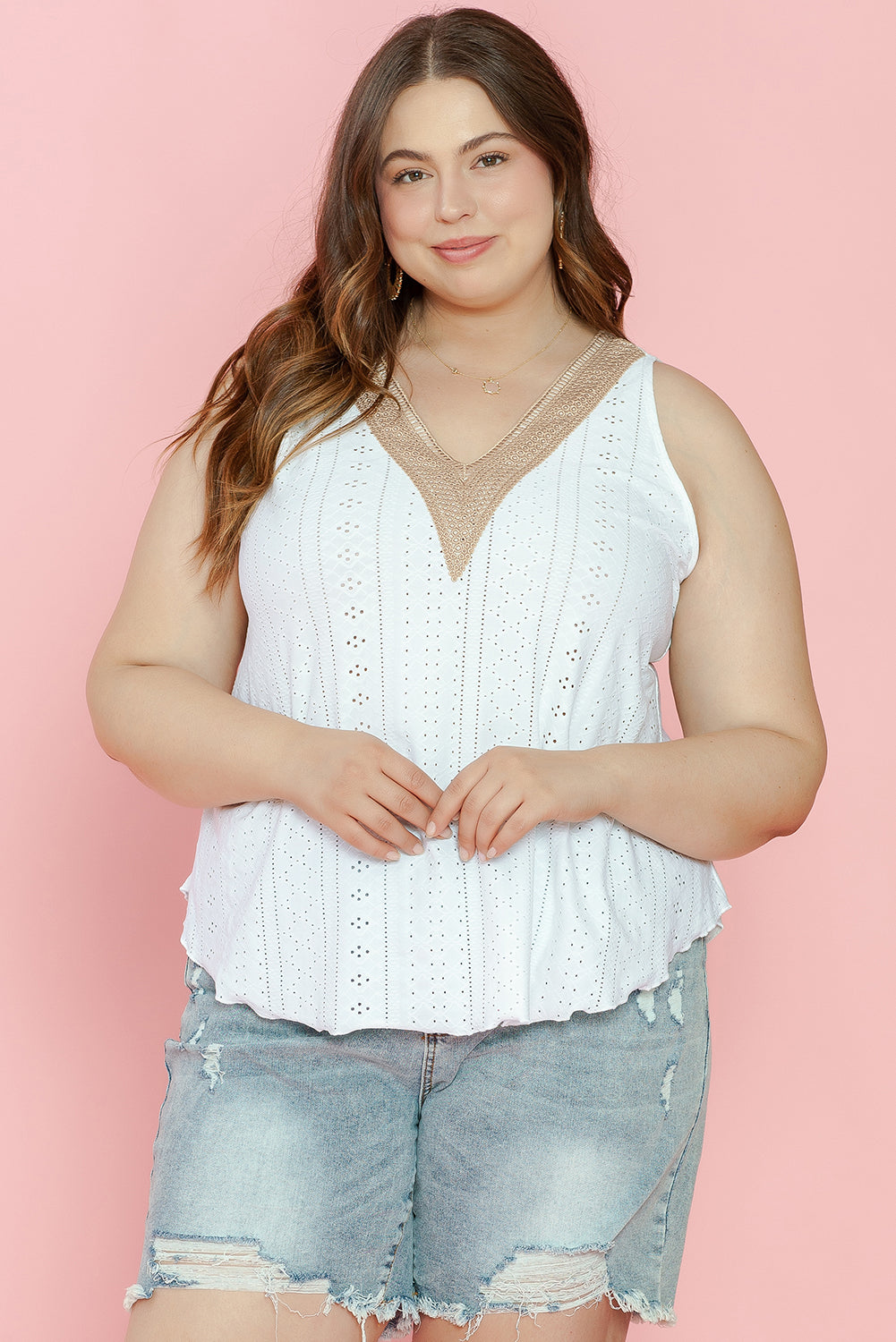 White Guipure Eyelet Lace Tank Top