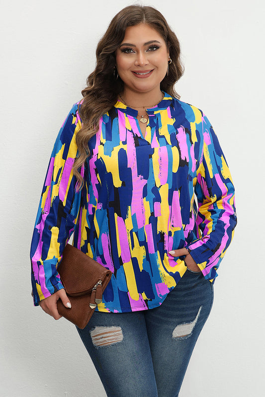 Brushstroke Print 3/4 Sleeve Blouse