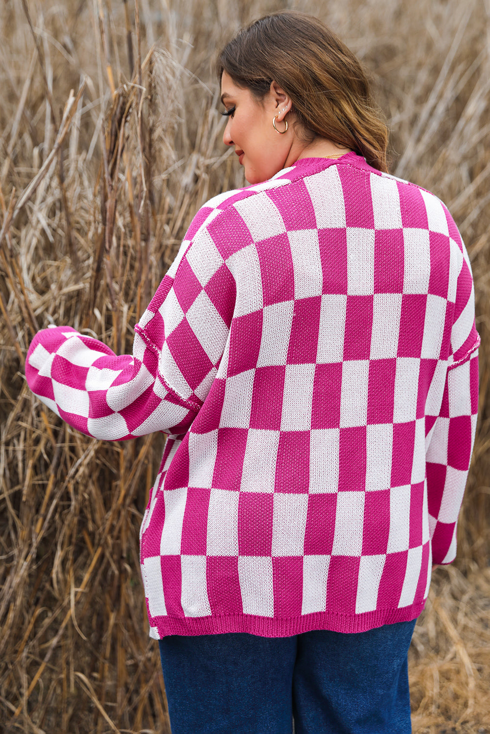 Bonbon Checkered Pattern Cardigan