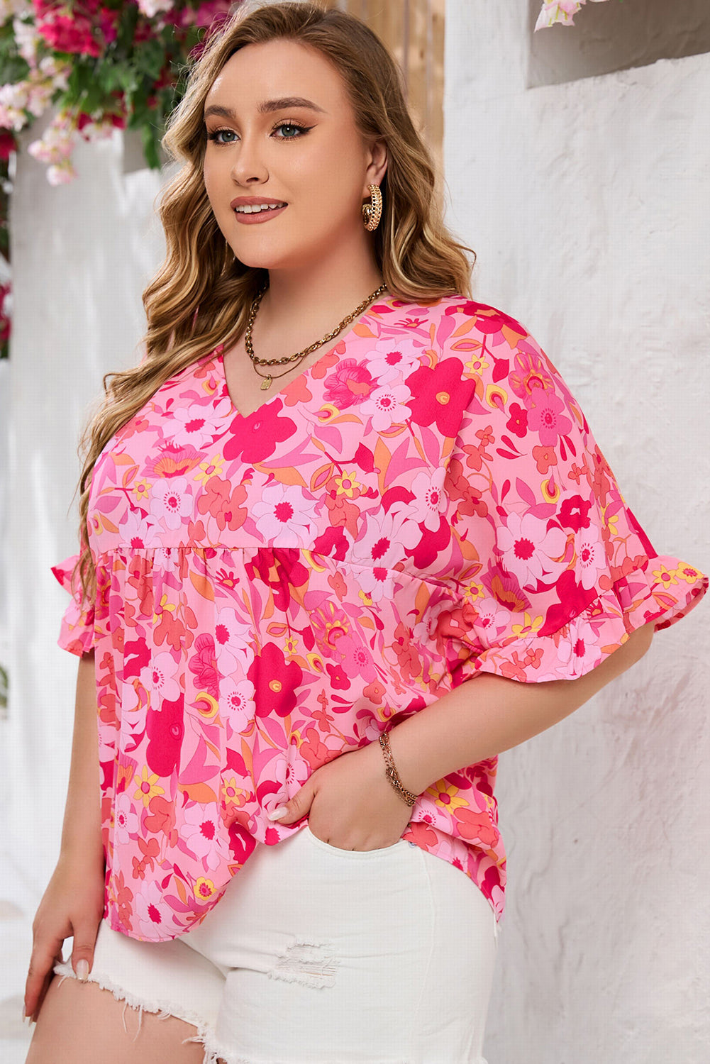 Rose Floral Babydoll Blouse