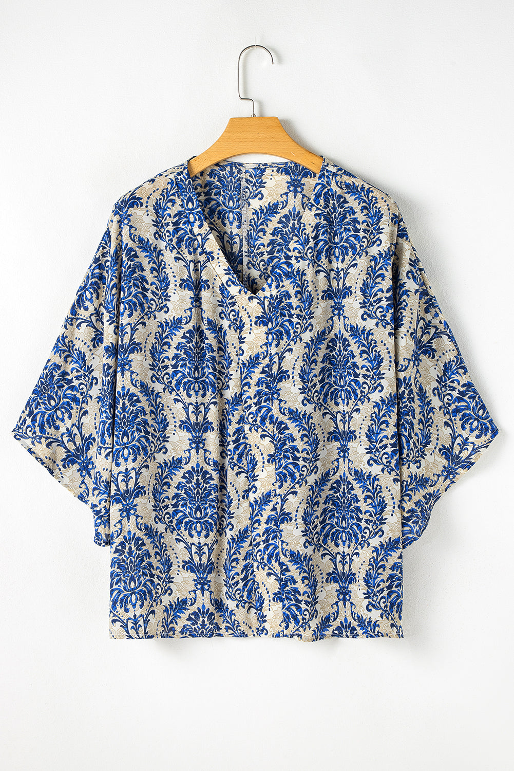 Blue 3/4 Sleeve Loose Blouse