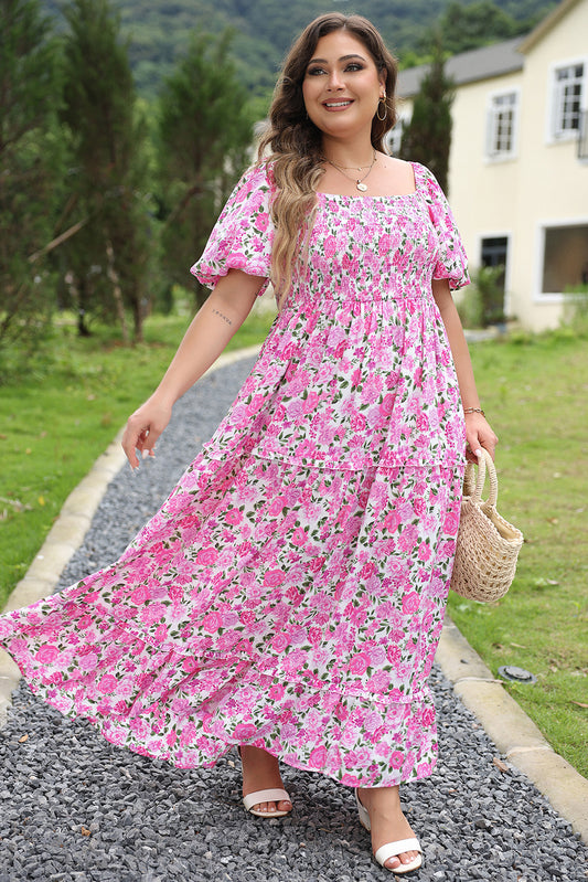 Floral Print Smocked Puff Sleeve Dress