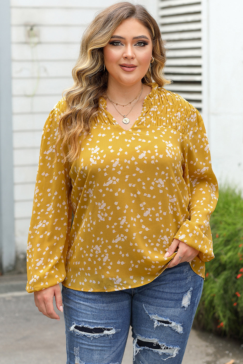 Yellow Floral Print Blouse