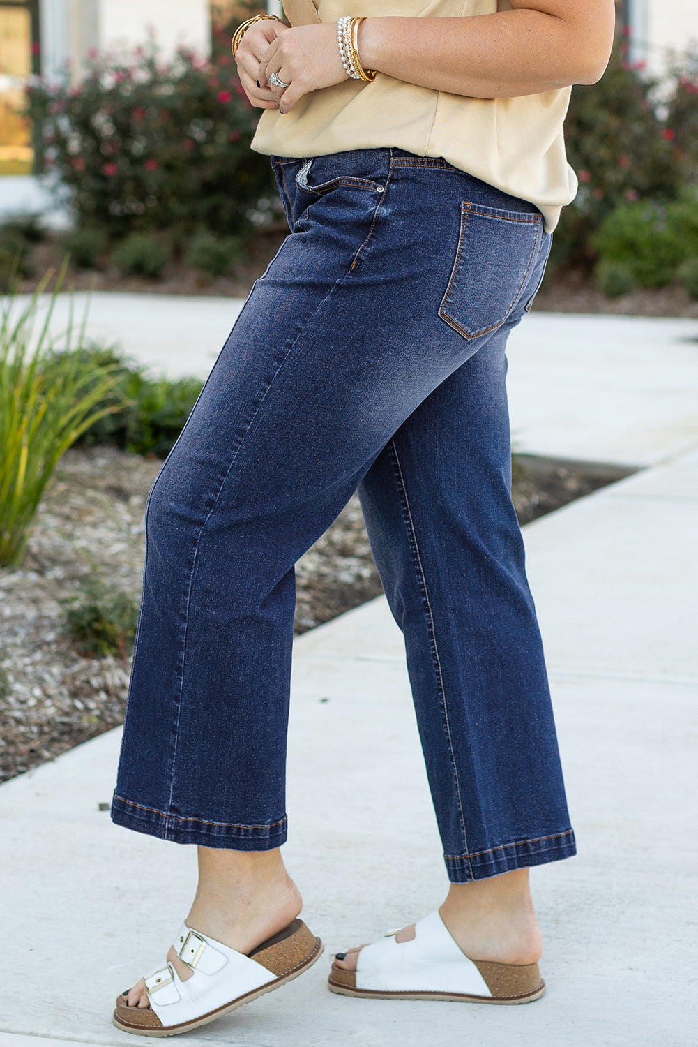 Navy Blue Wide Leg Jeans