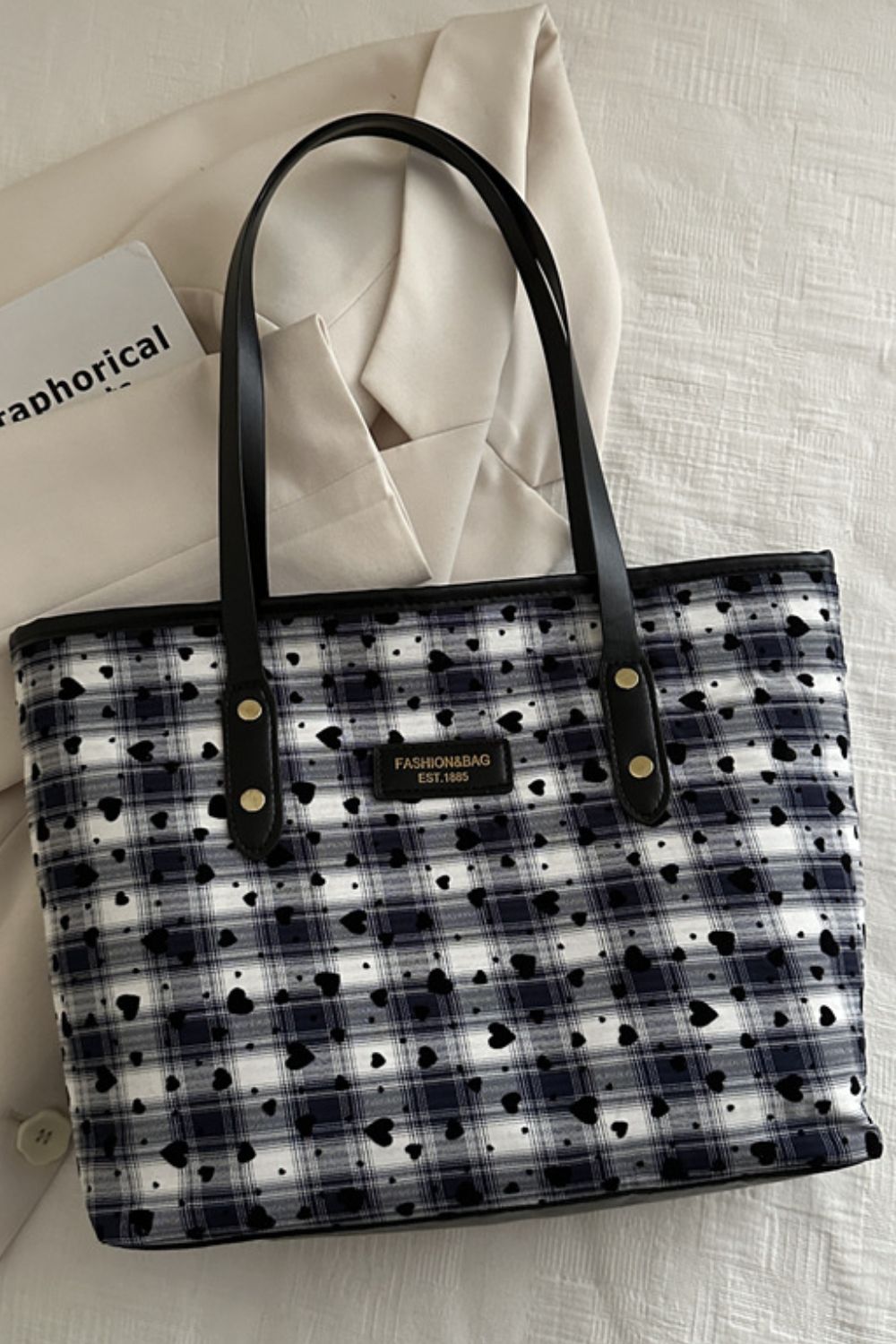 Heart Plaid PU Leather Strap Tote Bag