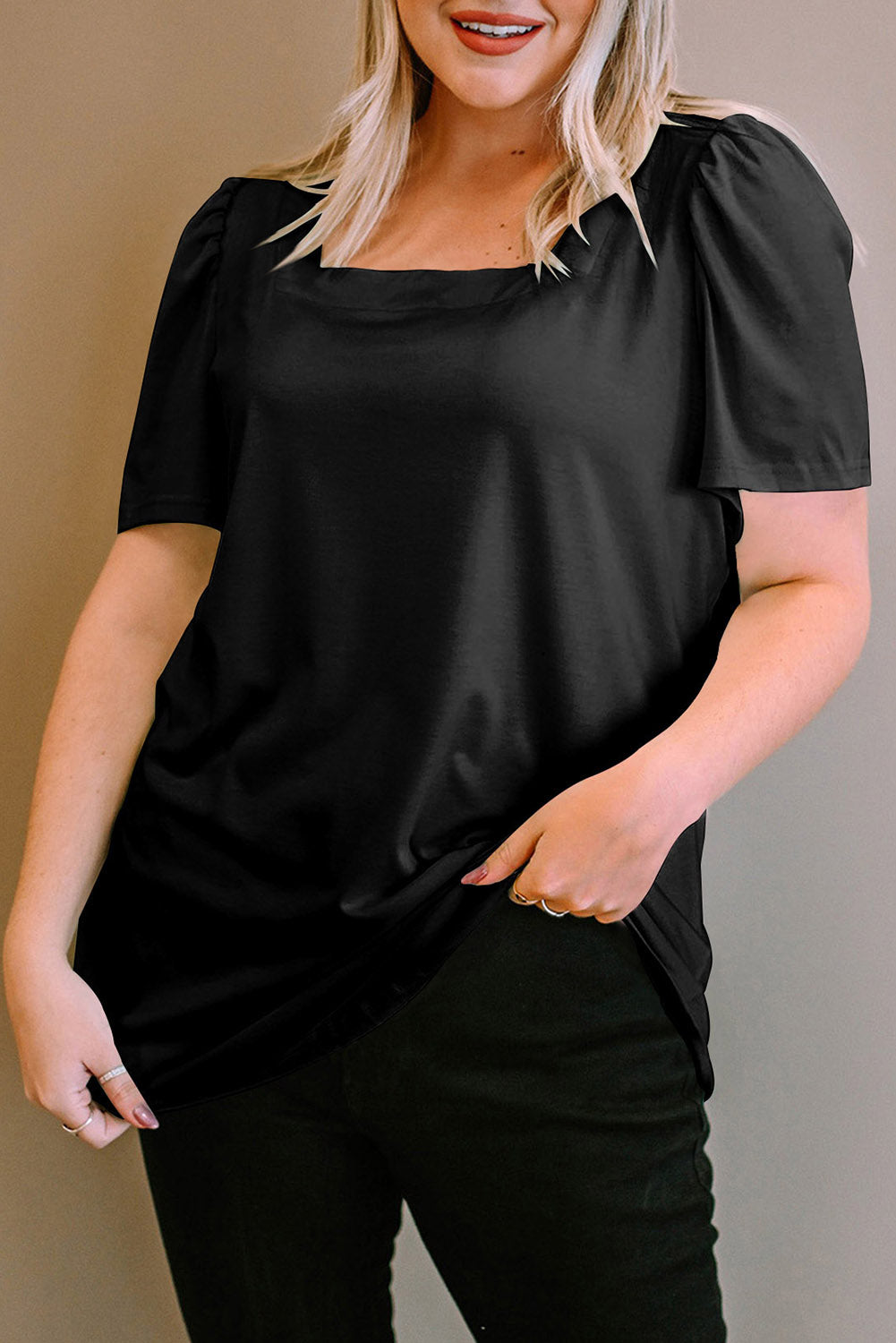 Black Ruched Shoulder Top