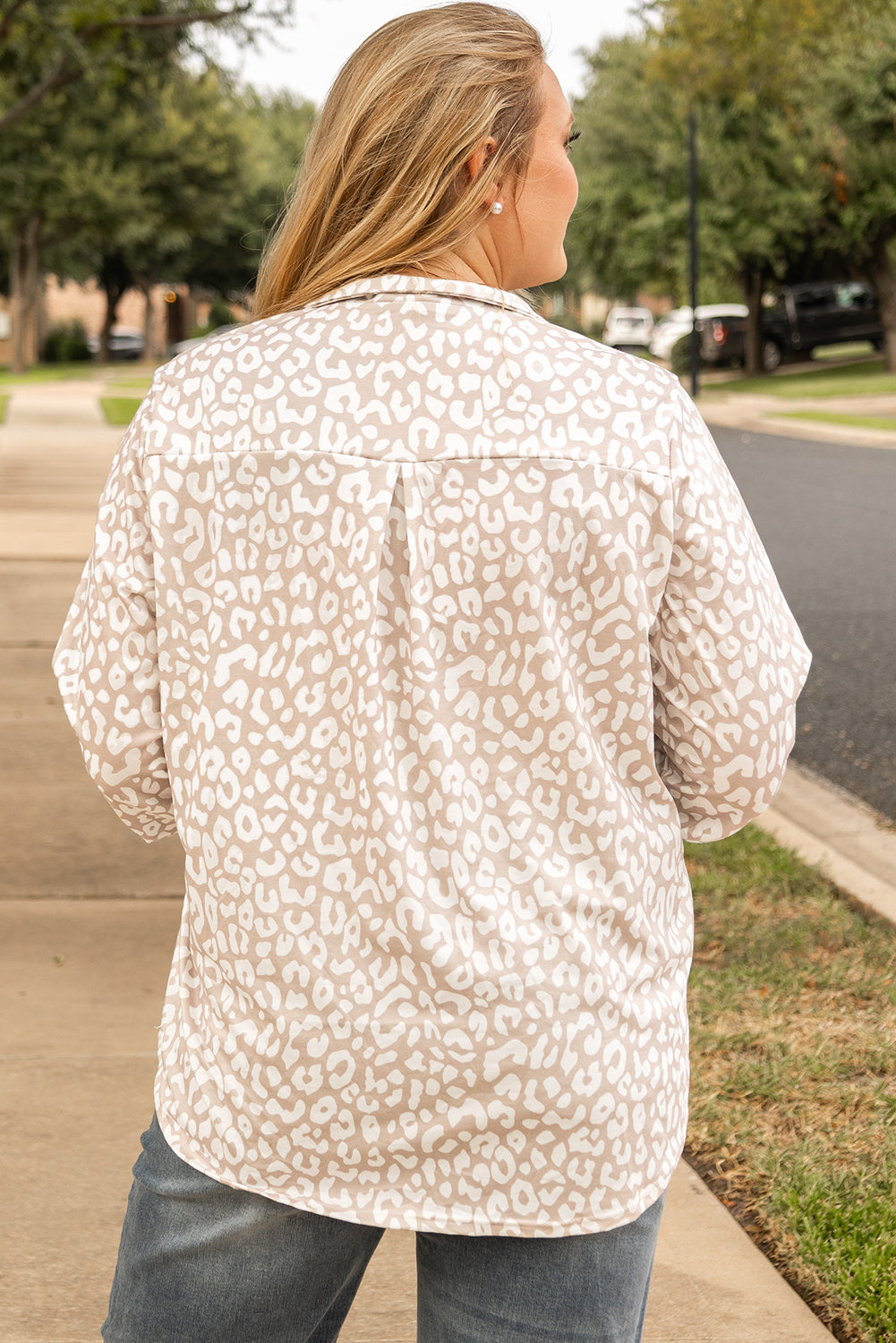 Apricot Leopard Tab Sleeve Top