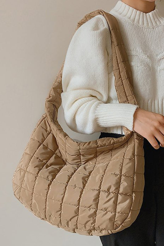 Light Beige Quilted Large Shoulder Bag