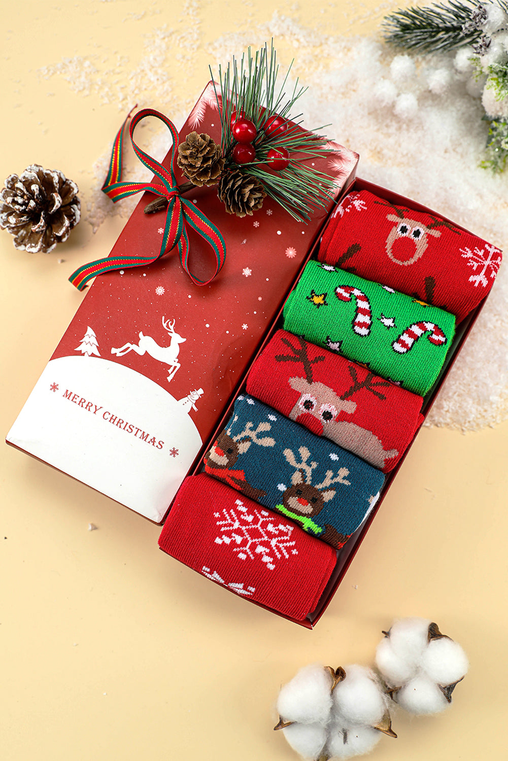 5 Pairs Christmas Socks Set with Box