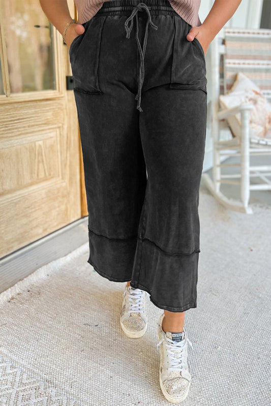 Black Wide Leg Cropped Pants