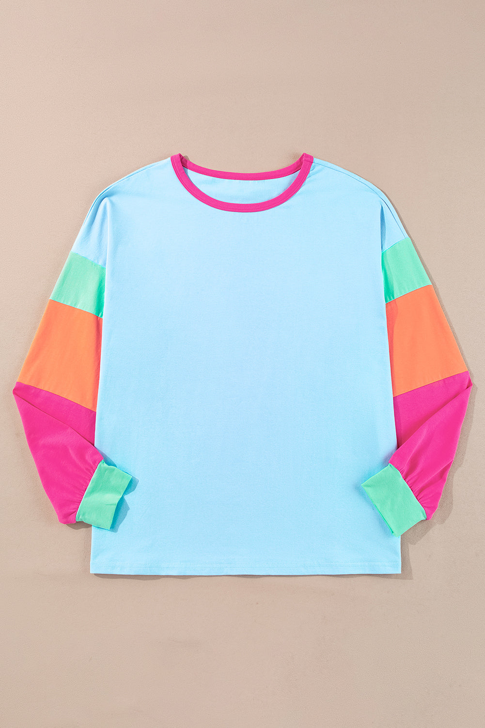 Blue Colorblock Patchwork Top