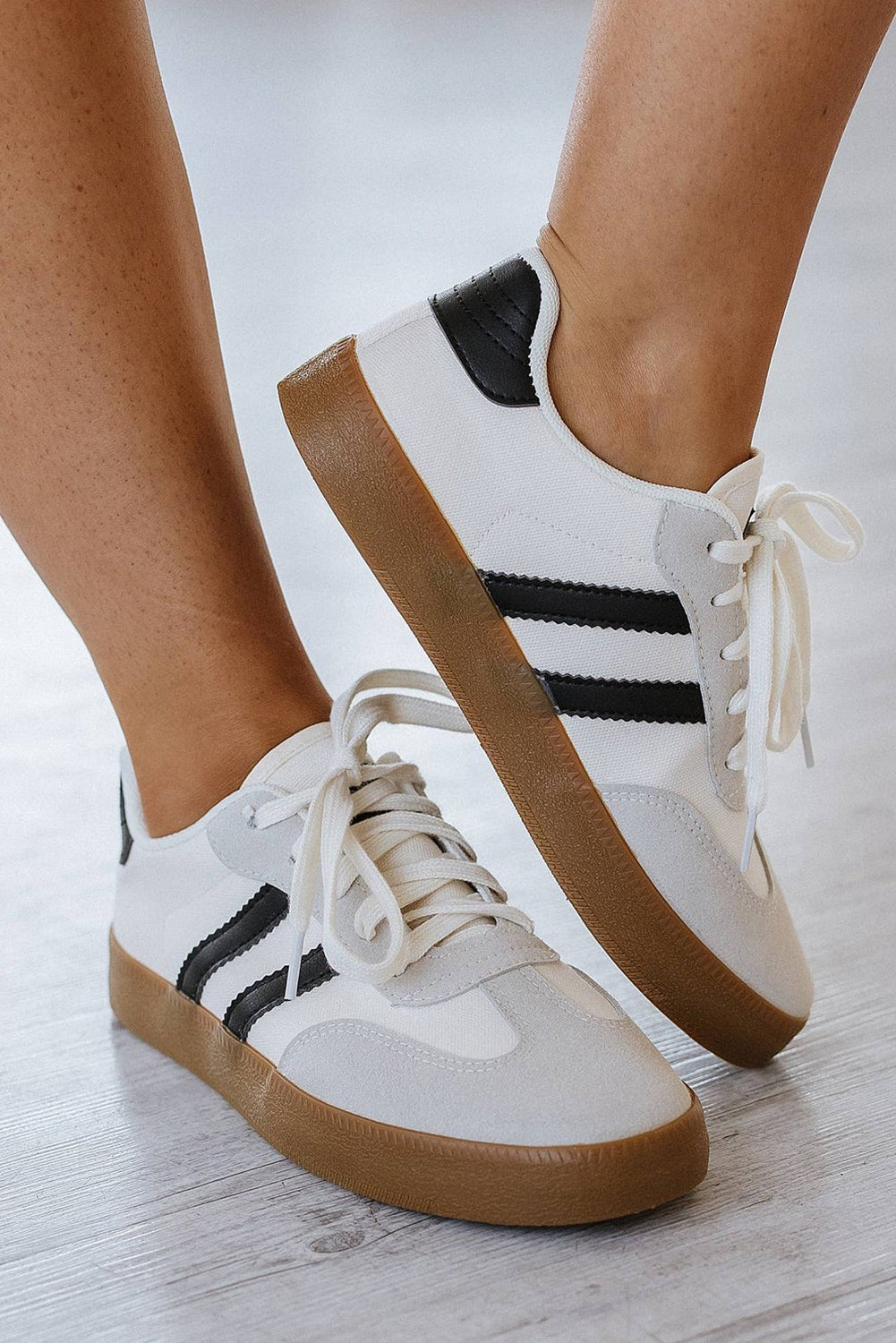 White Striped Lace-up Sneakers