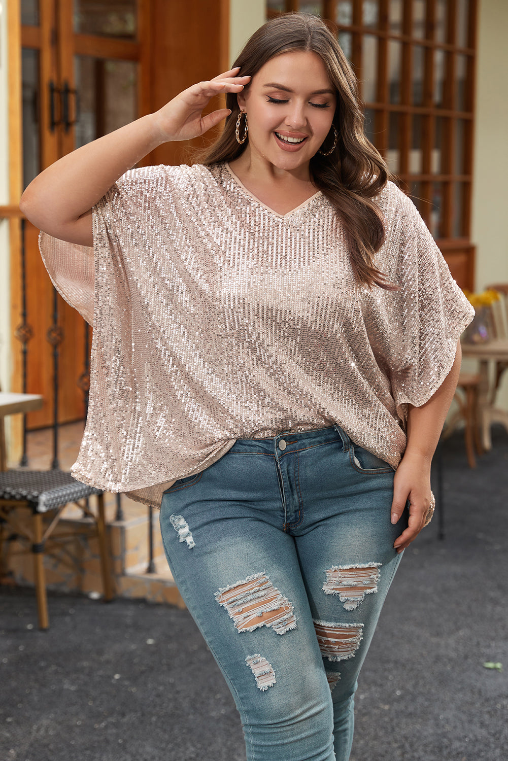 Apricot Sequined Top