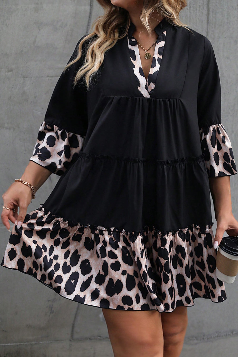 Black Leopard Ruffle Curvy Dress