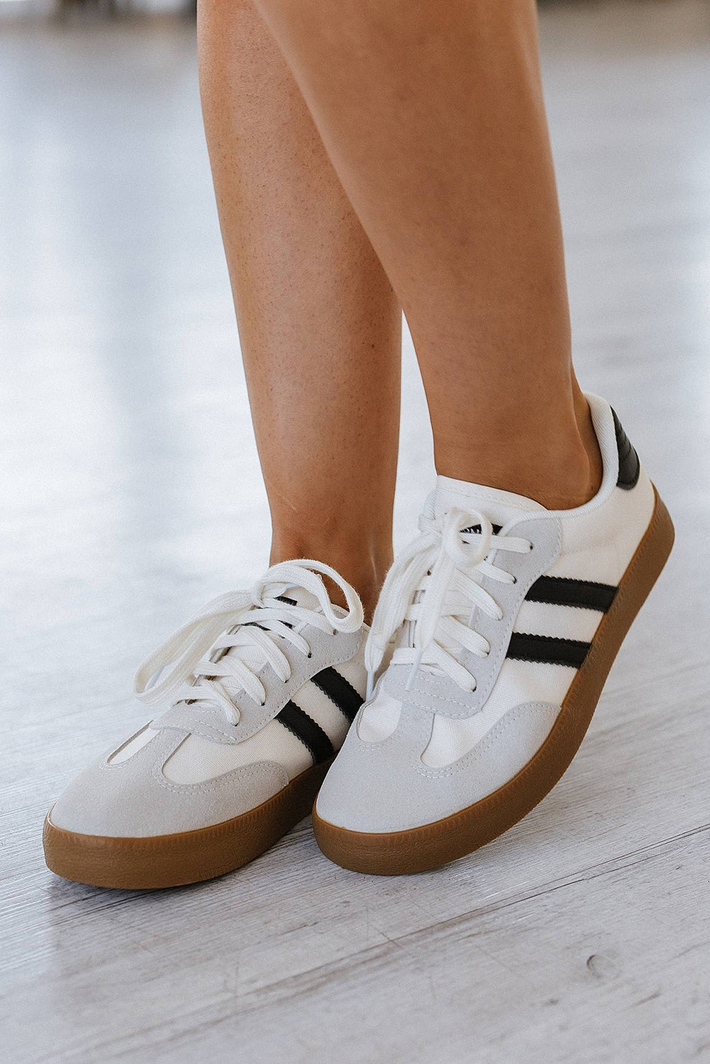 White Striped Lace-up Sneakers