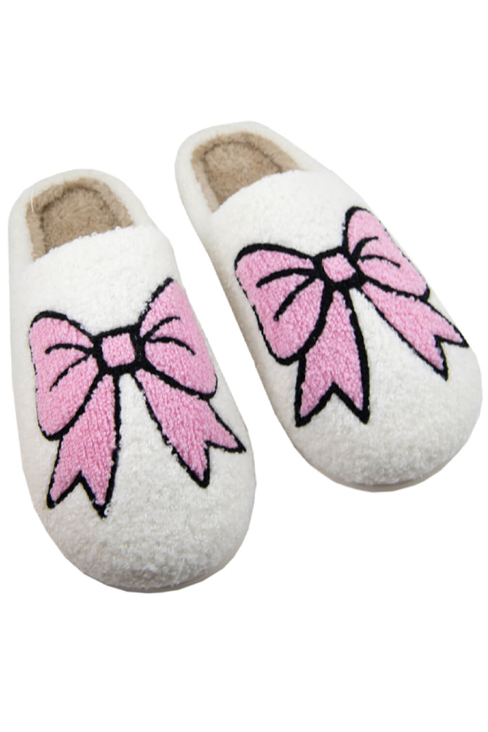 White Cute Bowknot Fuzzy Slippers