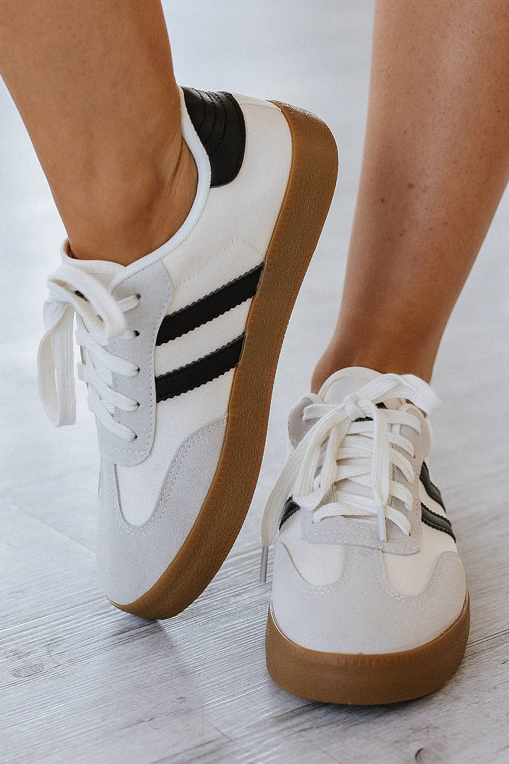 White Striped Lace-up Sneakers