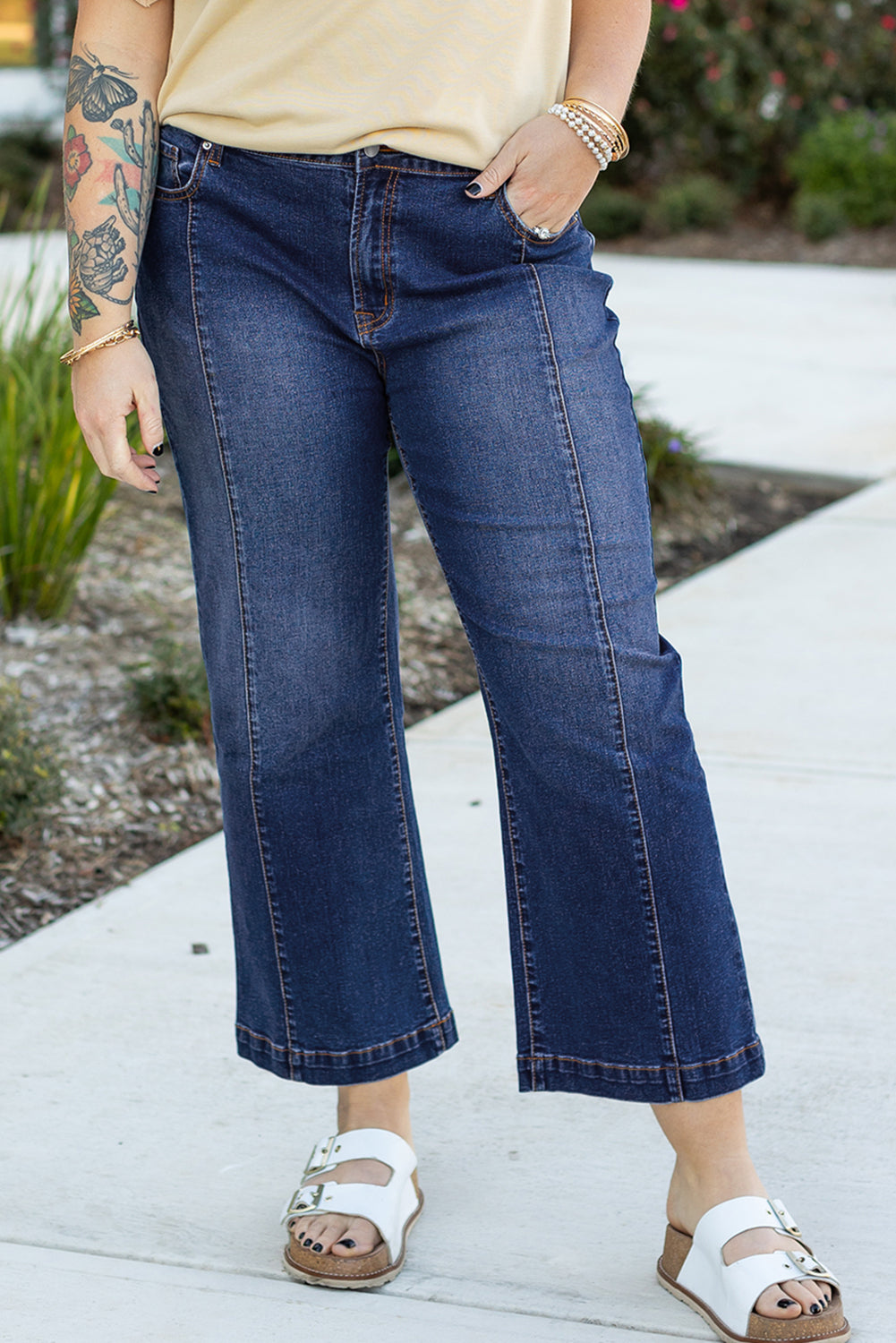 Navy Blue Wide Leg Jeans