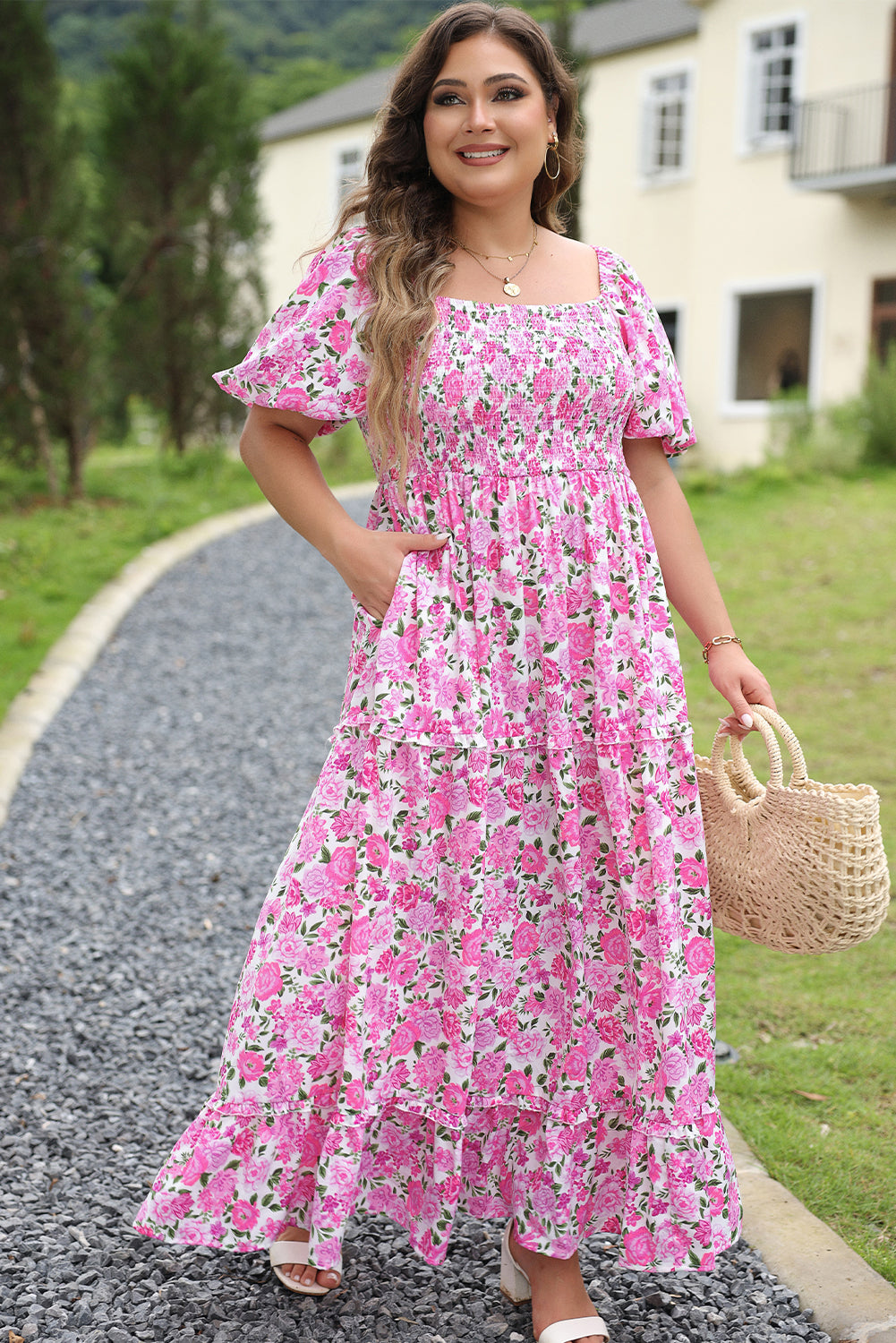 Floral Print Smocked Puff Sleeve Dress