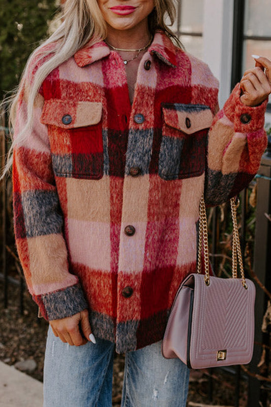 Orange Plaid Casual Jacket