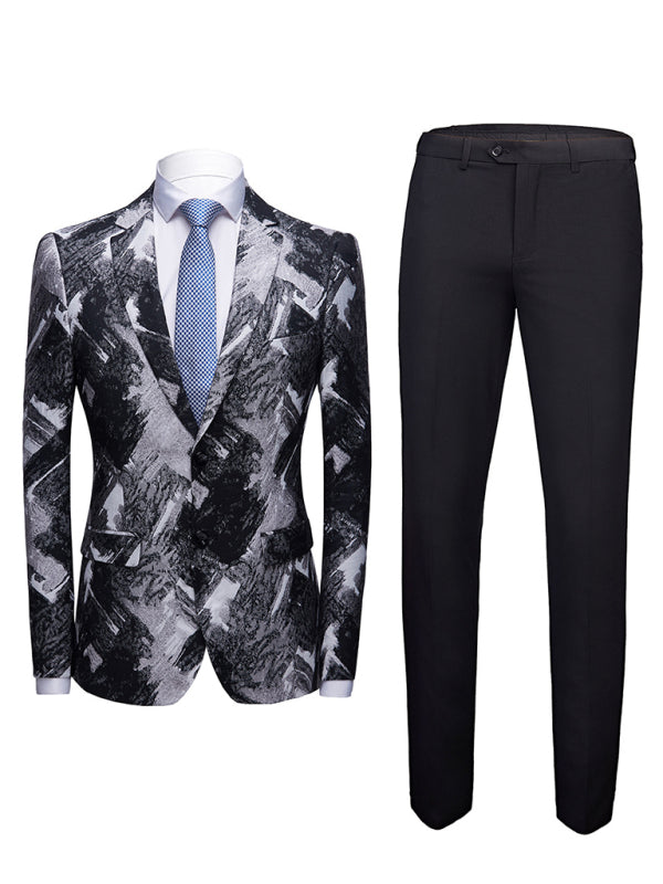 Abstract Print Blazer Suit Set