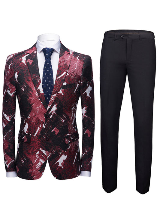 Abstract Print Blazer Suit Set