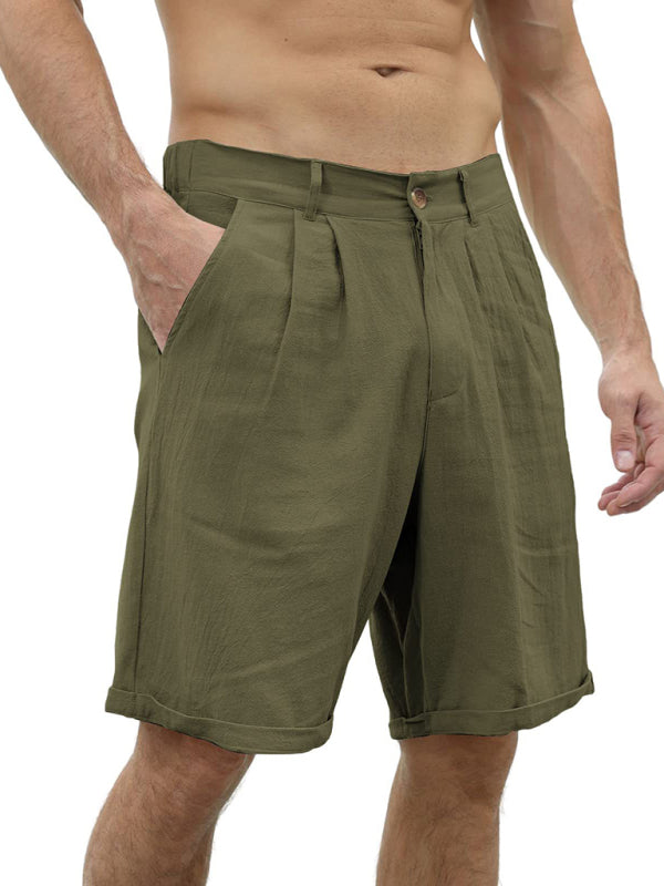 Men's new casual beach shorts with buttons and elastic waist