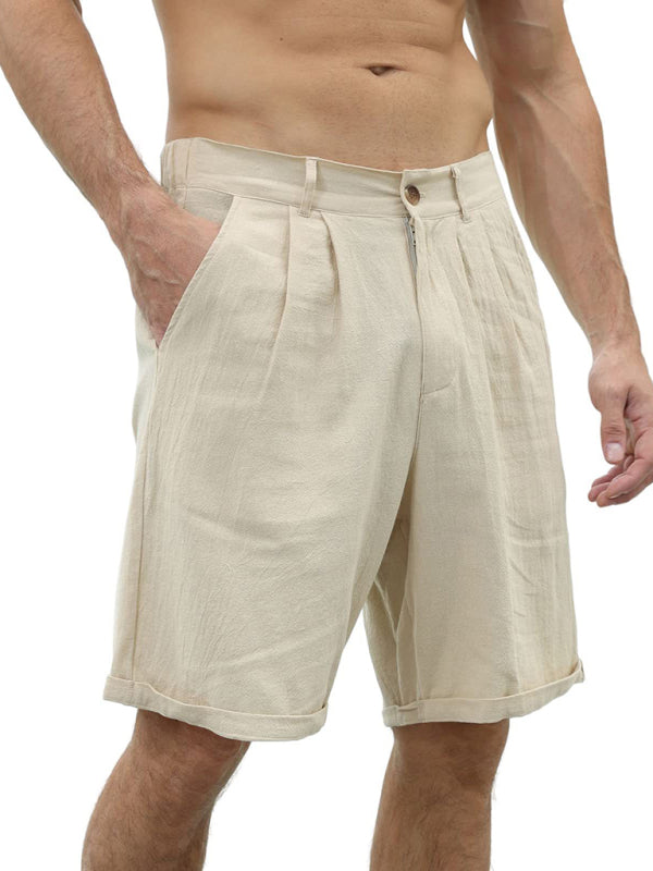 Men's new casual beach shorts with buttons and elastic waist